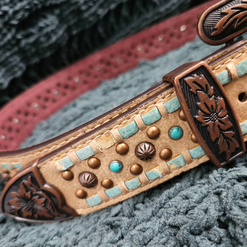 Nocona Women's Copper Turquoise Studs Leather Belt - Picture 2 of 6